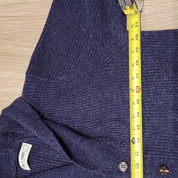 Navy Blue Dockside Shawl Cardigan Sweater-100 % Shetland Wool- Size Large - Picture 5 of 7